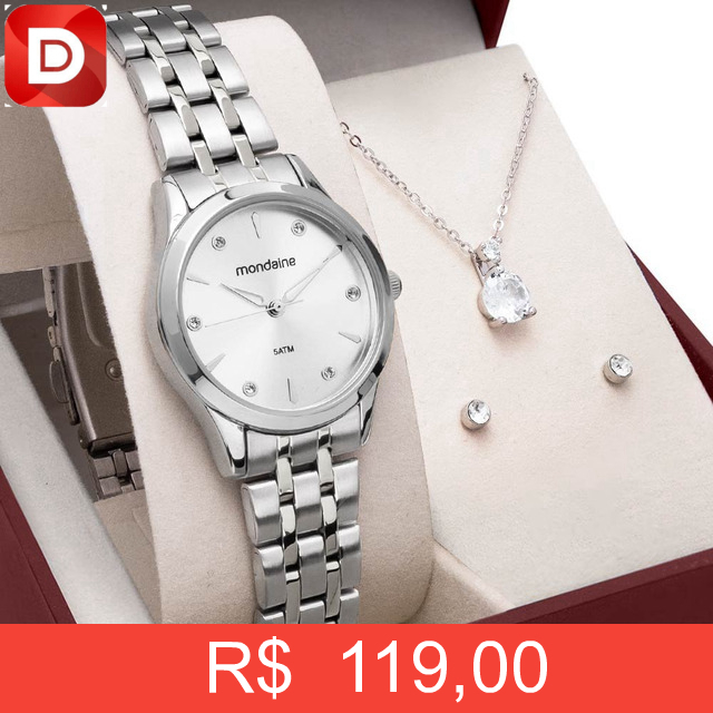 Foto do produto Kit Relógio Mondaine Com Semijoia