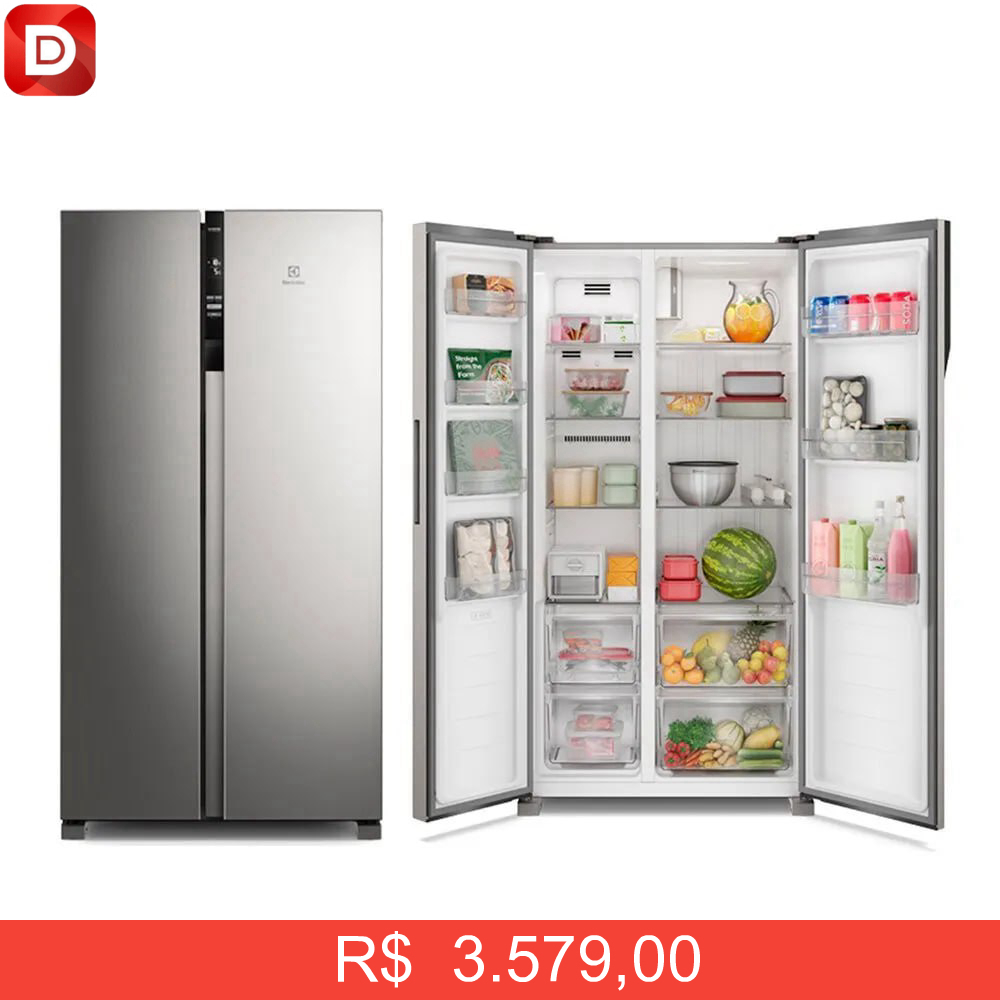 Foto do produto Geladeira Electrolux 435L Side by Side Efficient com Tecnologia Autosense Inverter