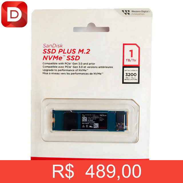 Foto do produto SSD M.2 1TB Sandisk Plus NVMe 2280