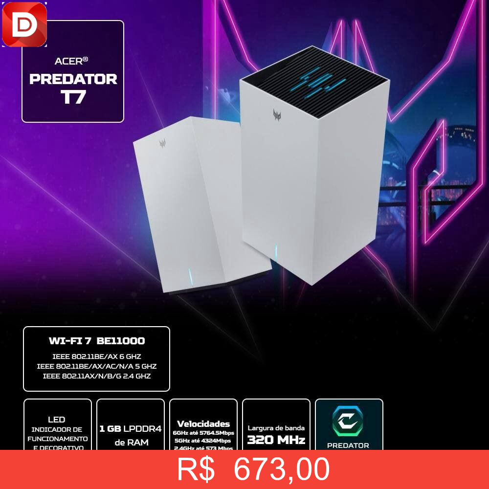 Foto do produto Roteador Acer Predator Connect T7 Wi-Fi 7
