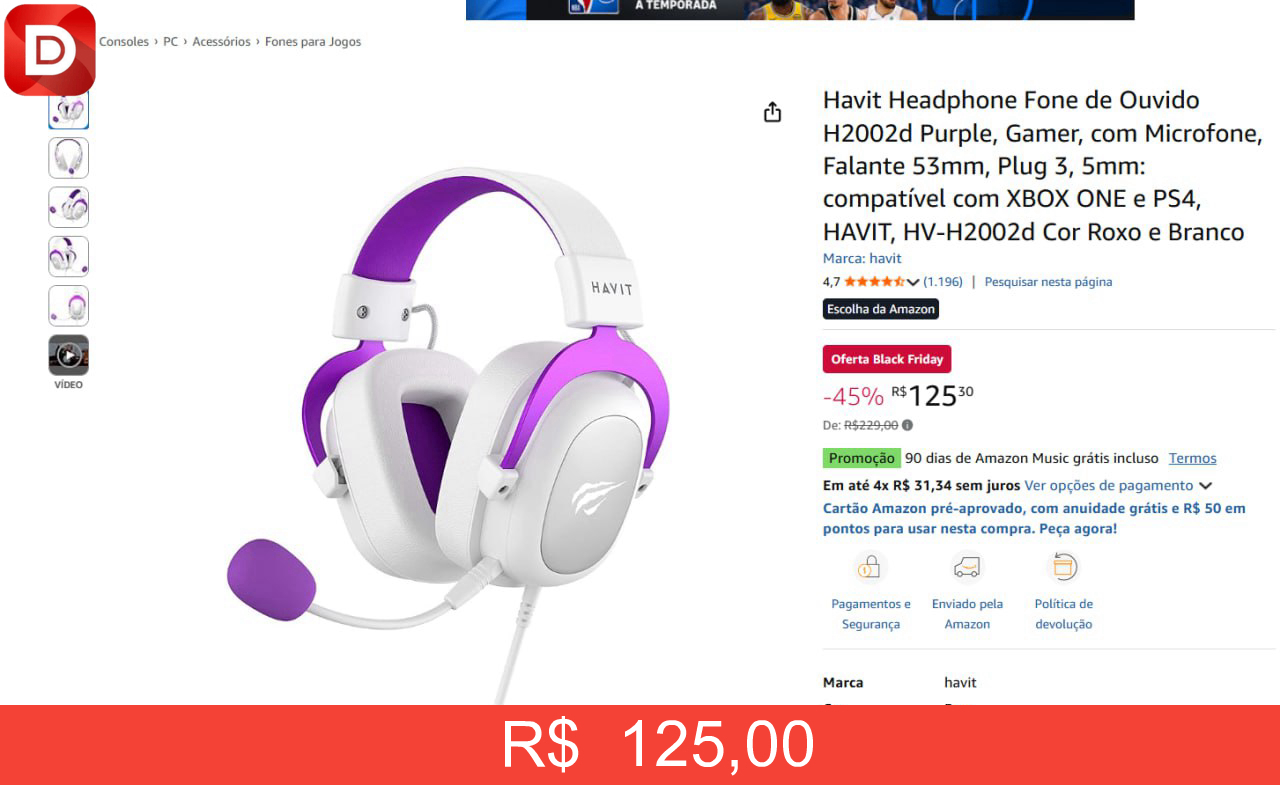 Foto do produto Headset Fone de Ouvido Havit HV-H2002d
