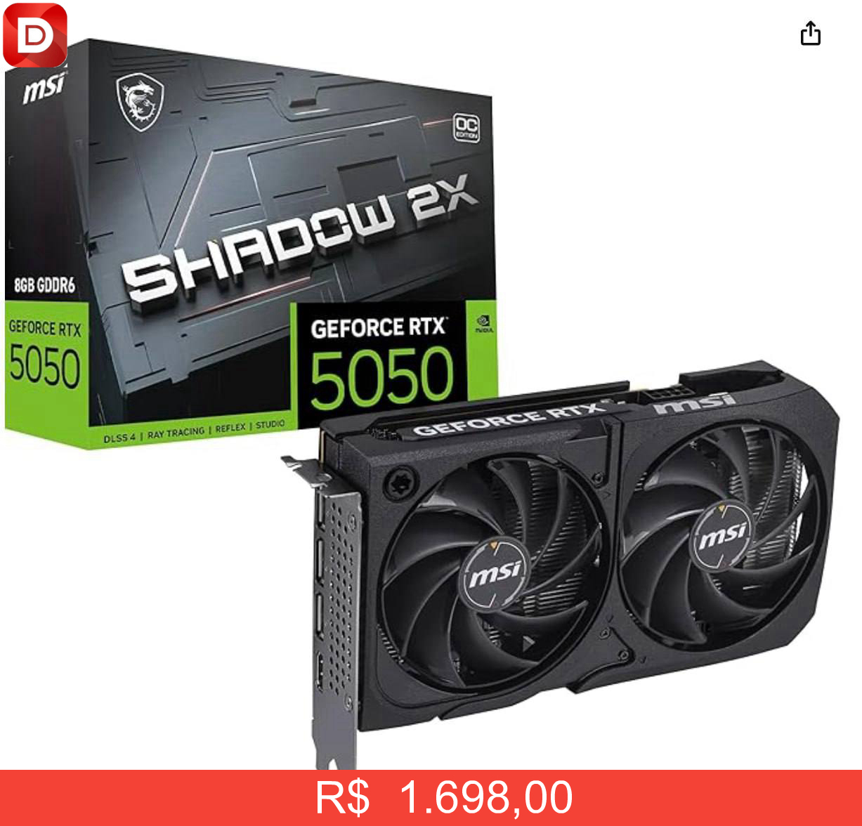 Foto do produto MSI GeForce RTX 5050 8G SHADOW 2X OC