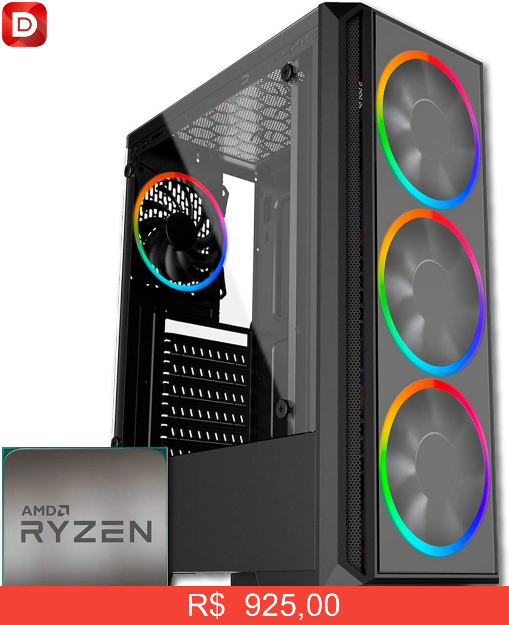 Foto do produto PC AMD Ryzen 3 Radeon Vega, 8GB RAM, HD 1TB, 500W 80 Plus - Skill Gaming Prodigy