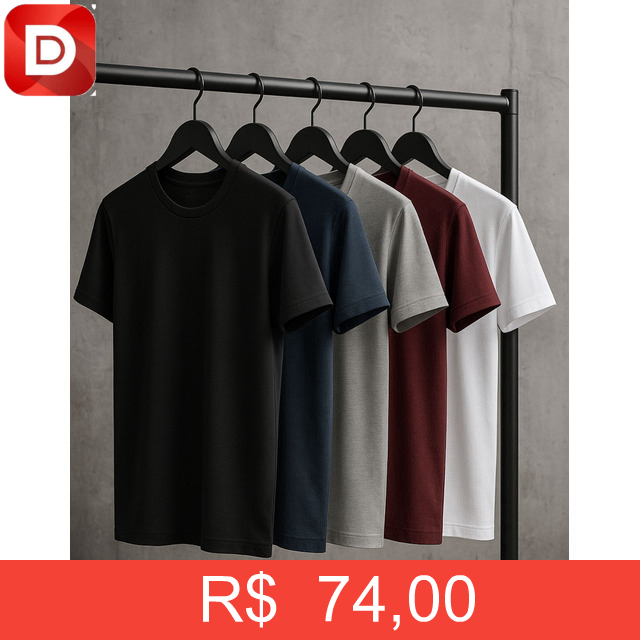 Foto do produto Kit com 5 Camisetas Slim Fit Algodão Premium