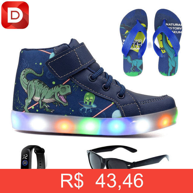 Foto do produto Tênis Masculino Infantil De Led Botinha Dinossauro
