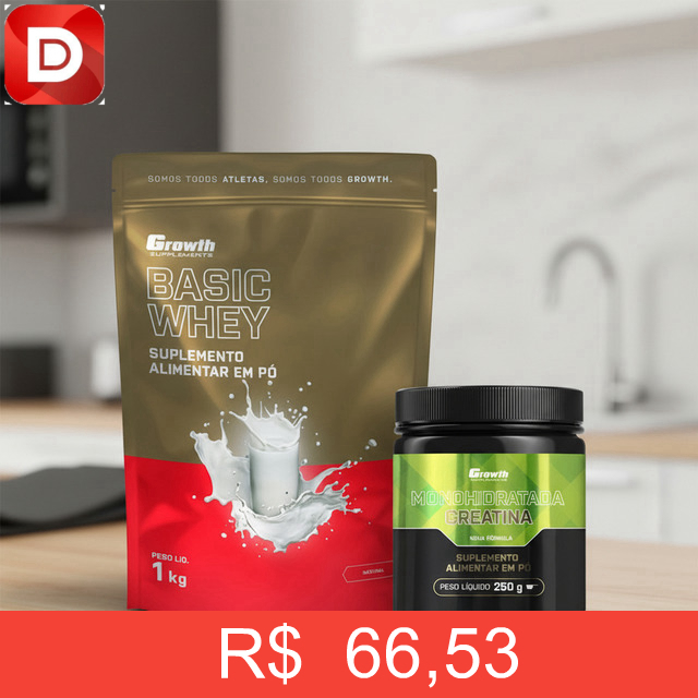 Foto do produto Kit Growth: Whey Protein Basic Natural 1kg e Creatina Monohidratada 250g