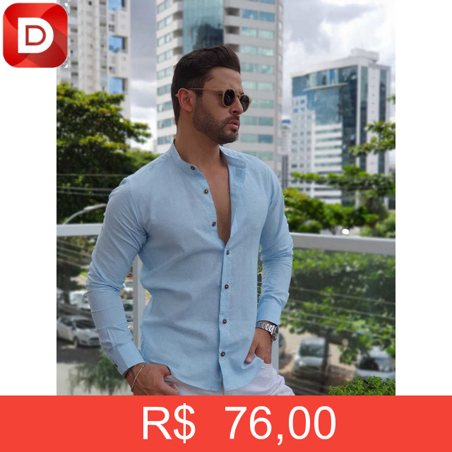 Foto do produto Camisa Social Gola Padre Linho