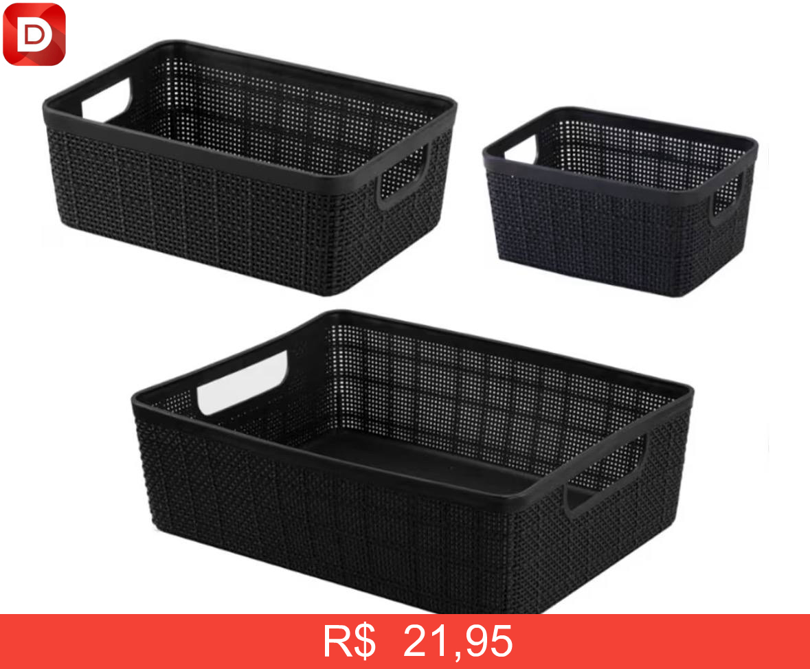 Foto do produto Kit 3 Cestos Organizadores Multiuso