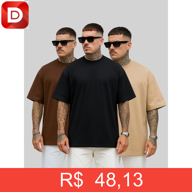 Foto do produto Kit 3 Camiseta Oversized Algodão Streetwear