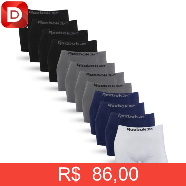 Foto do produto Kit 12 Cuecas Boxer Sem Costura Microfibra Reebok