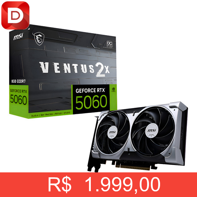 Foto do produto Placa De Vídeo Nvidia Geforce Msi Rtx 5060 Ventus 2x Oc
