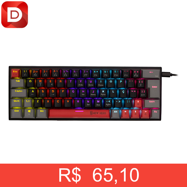 Foto do produto Teclado Mecânico New Hero Titan Mini 60% Switch Blue