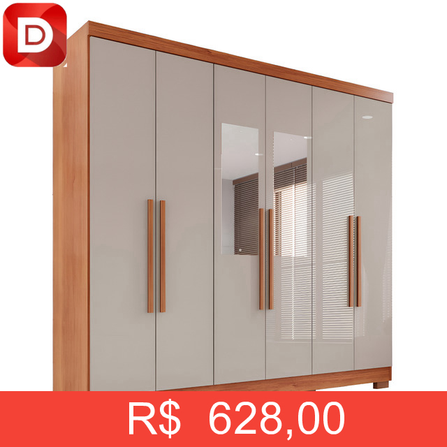 Foto do produto Guarda-roupa Casal Com Espelho 6 Portas 2 Gavetas França