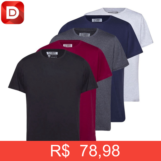 Foto do produto Kit com 5 Camisetas 100% Algodão Básica