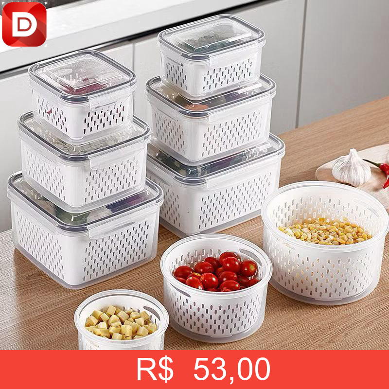 Foto do produto Kit 3 Potes Organizadores Geladeira