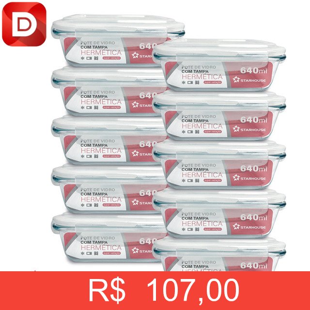 Foto do produto Kit 10 Potes Vidro Hermético