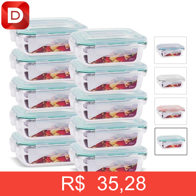 Foto do produto Kit com 10 Potes Herméticos de Vidro