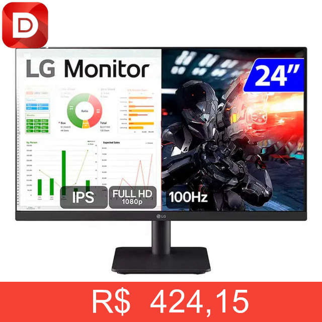 Foto do produto Monitor PC Gamer LG 24” IPS 100Hz Full HD