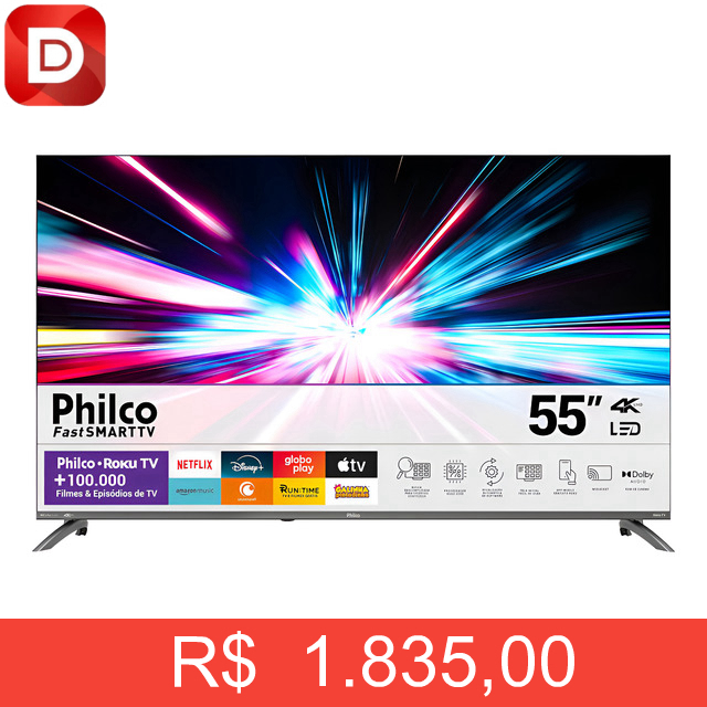 Foto do produto Smart Tv 55 Philco 4k Uhd Led Roku Tv Dolby Audio P55cra