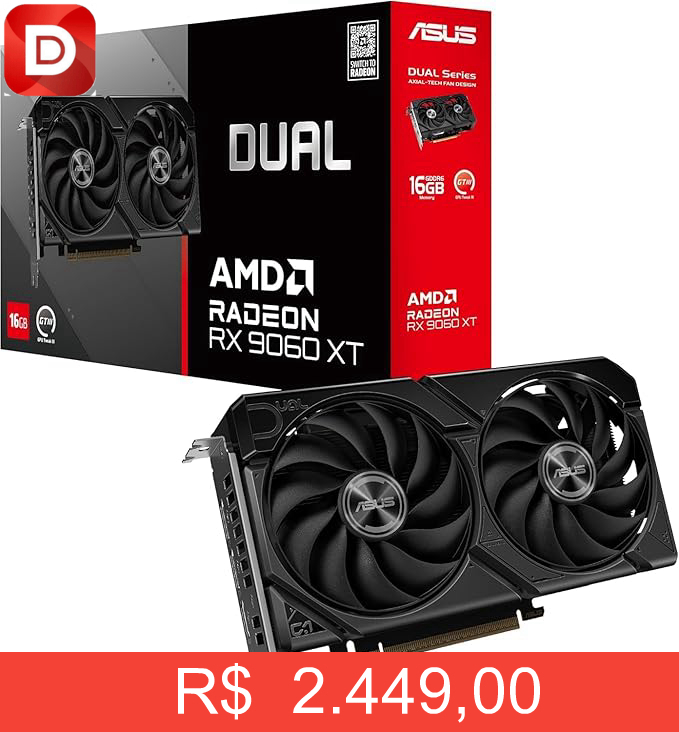 Foto do produto Asus Placa gráfica Radeon RX 9060 XT Dual 16GB GDDR6 PCI-Express