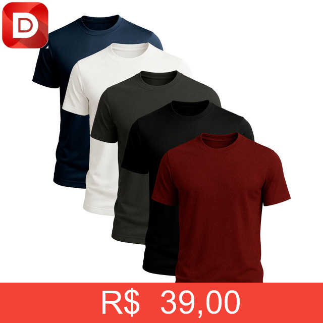 Foto do produto Kit 5 Camisetas Básica Masculina Dry Fit