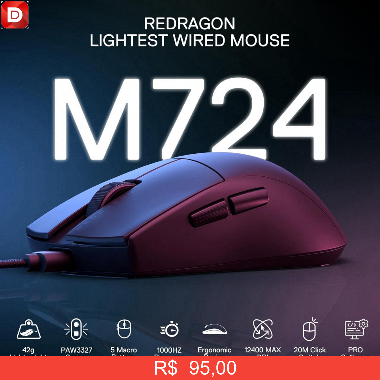 Foto do produto Mouse Gamer Redragon K1ng 1K
