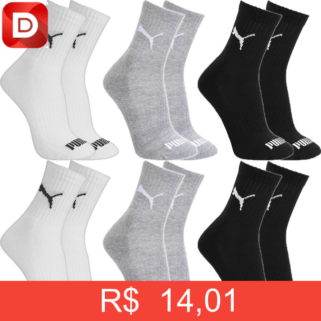 Foto do produto Kit com 6 Pares de Meias Puma Cano Médio