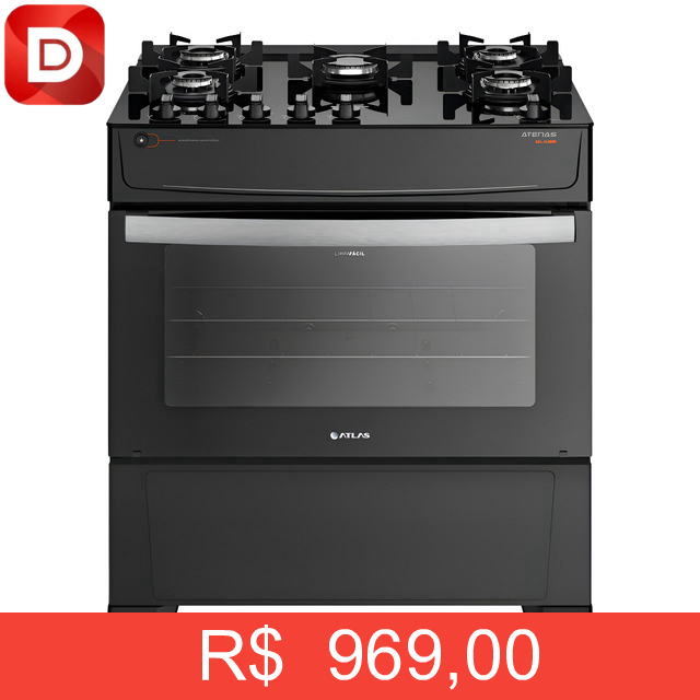 Foto do produto Fogão 5 Bocas Atlas Atenas Glass com Mesa de Vidro