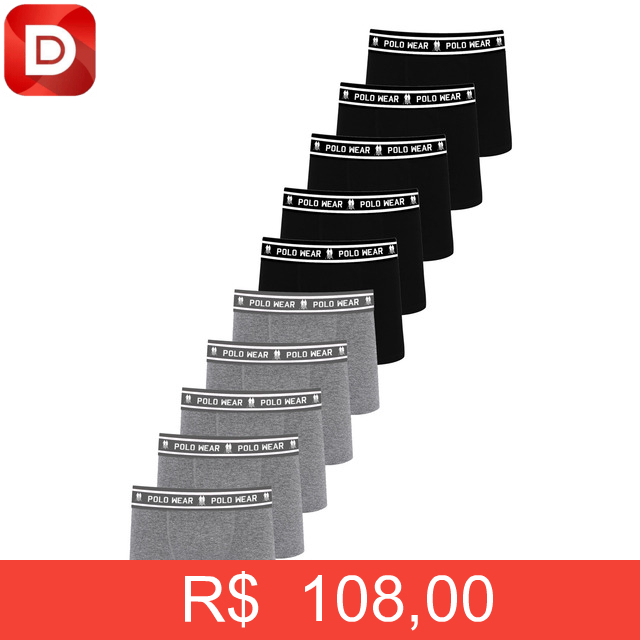 Foto do produto Kit 10 Cuecas Sem Costura Algodão Polo Wear
