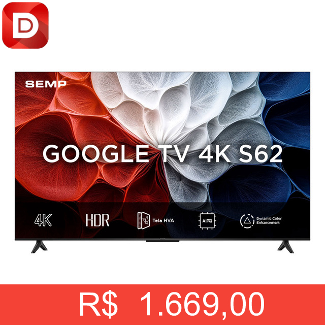 Foto do produto Smart Tv Semp 55 Led Hva 4k Android Wifi Bluetooth 3 Hdmi Google Tv 60hz Hdr10