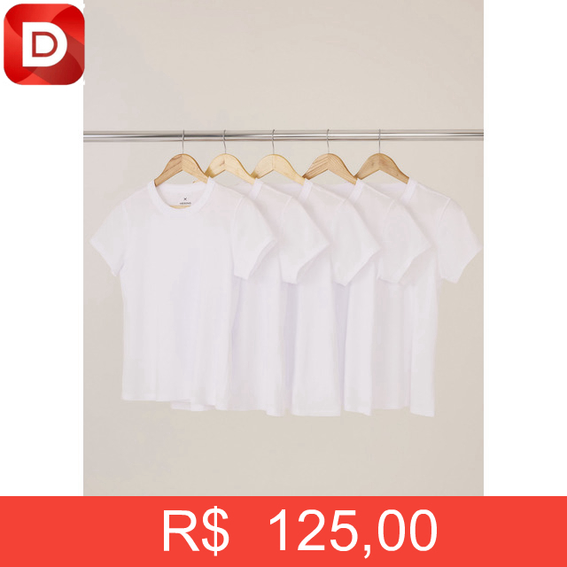 Foto do produto Kit Com 5 Camisetas Femininas Slim Básicas Hering