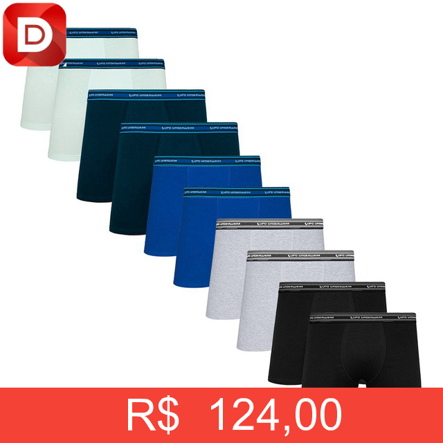Foto do produto Kit 10 Cuecas Boxer Algodão Lupo