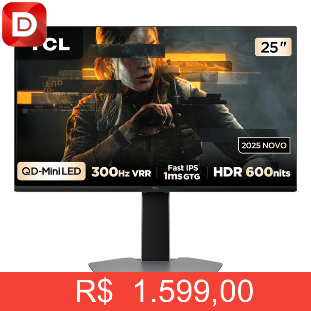 Foto do produto Monitor Gamer TCL 25 Polegadas QLED Mini LED Full HD G64