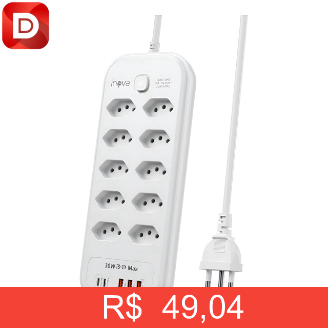 Foto do produto Filtro Linha 10 Tomadas E 3 Usb 2 Pd Bivolt Power