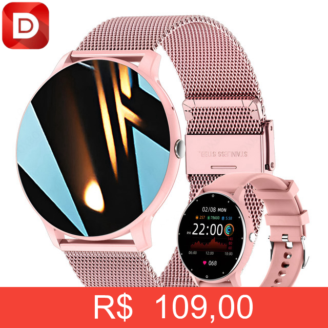 Foto do produto Relógio Inteligente Mulher Smartwatch Esportivo Redondo Rosa