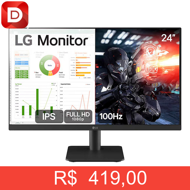 Foto do produto Monitor Gamer LG 24” IPS Full HD 100Hz