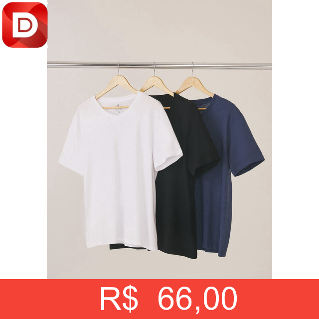 Foto do produto Kit Com 3 Camisetas Slim Gola V Hering