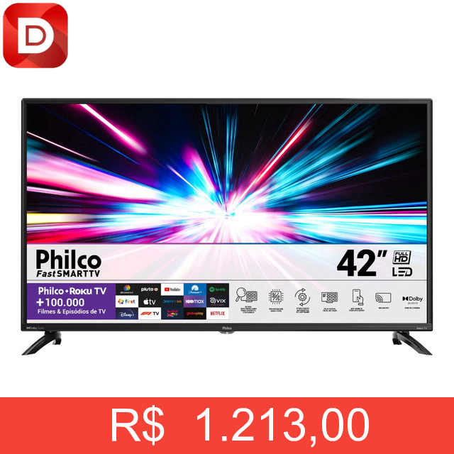Foto do produto Smart TV 42'' Philco Led Roku Dolby Audio