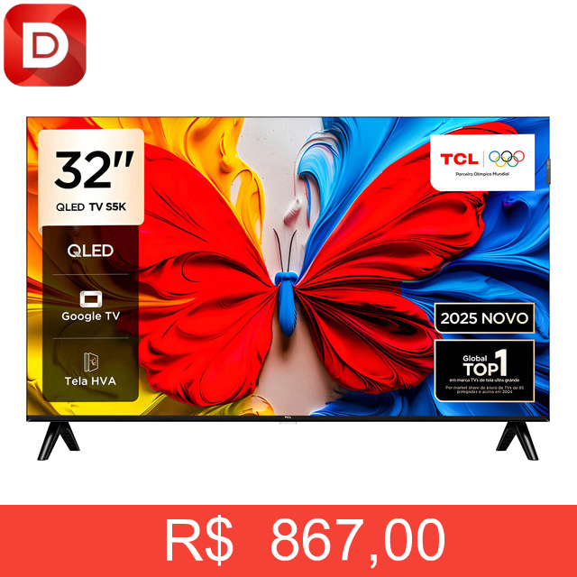 Foto do produto Smart Tv 32 Polegadas Fhd 32s5k Qled Dolby Audio Tcl