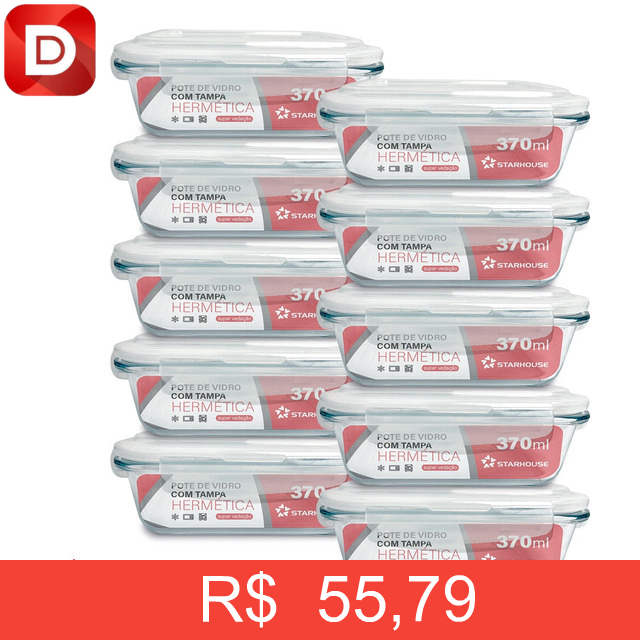 Foto do produto Kit 10 Marmitas Vidro Hermético