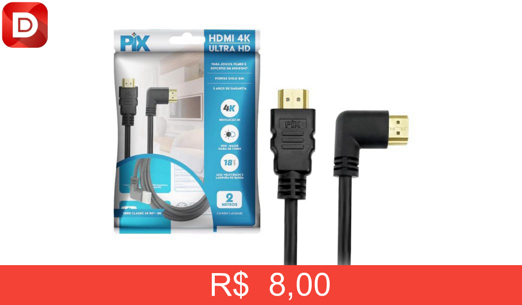 Foto do produto Cabo Hdmi 2.0 4K Hdr 19P 2M Pix Gold