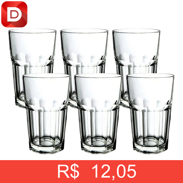 Foto do produto Jogo De Copos Vidro Kit 6 Peças