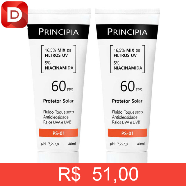 Foto do produto Kit 2x Principia Protetor Solar Facial PS-01 FPS60