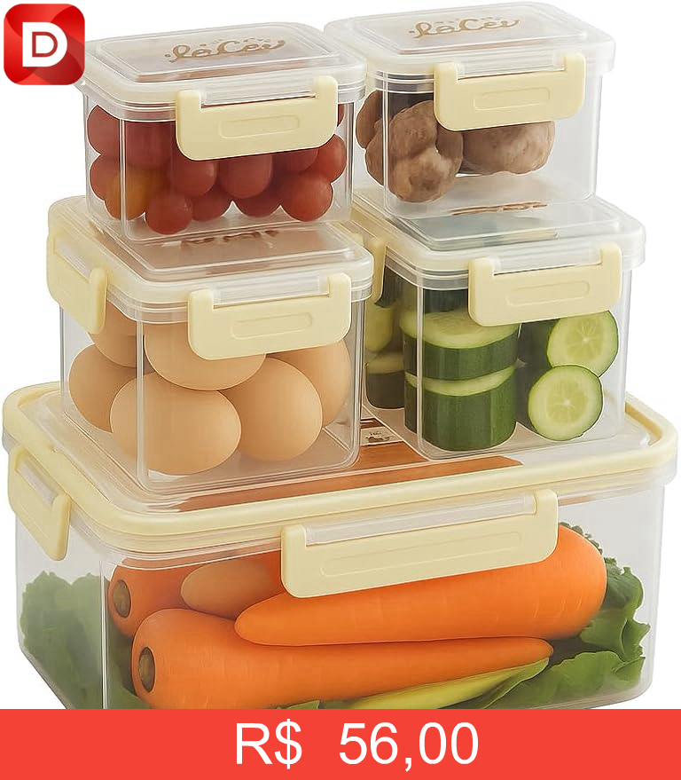 Foto do produto Kit 5 Potes Organizadores de Geladeira Herméticos