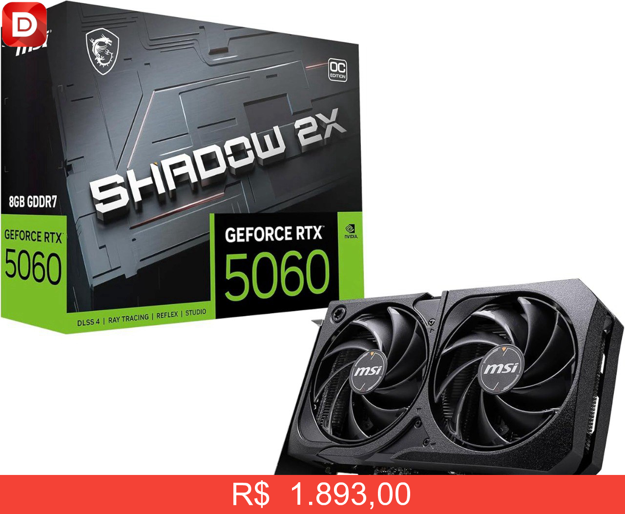 Foto do produto MSI RTX 5060 Shadow 2X OC