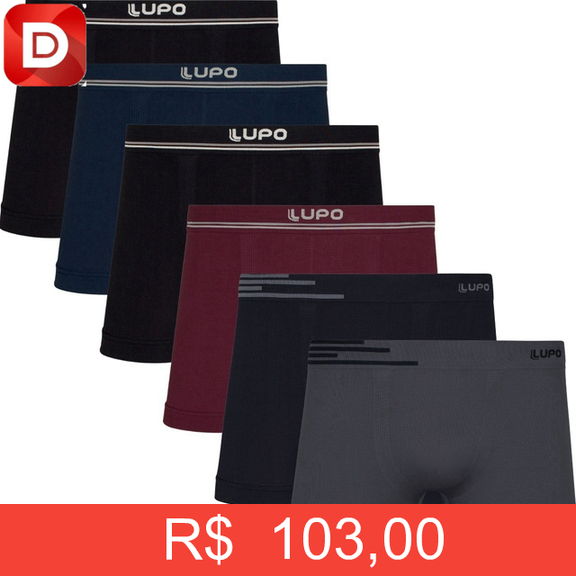 Foto do produto Kit 6 Cuecas Boxer Lupo Microfibra Sem Costura