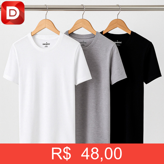 Foto do produto Kit 3 Camisetas Algodão Sandrini Básica
