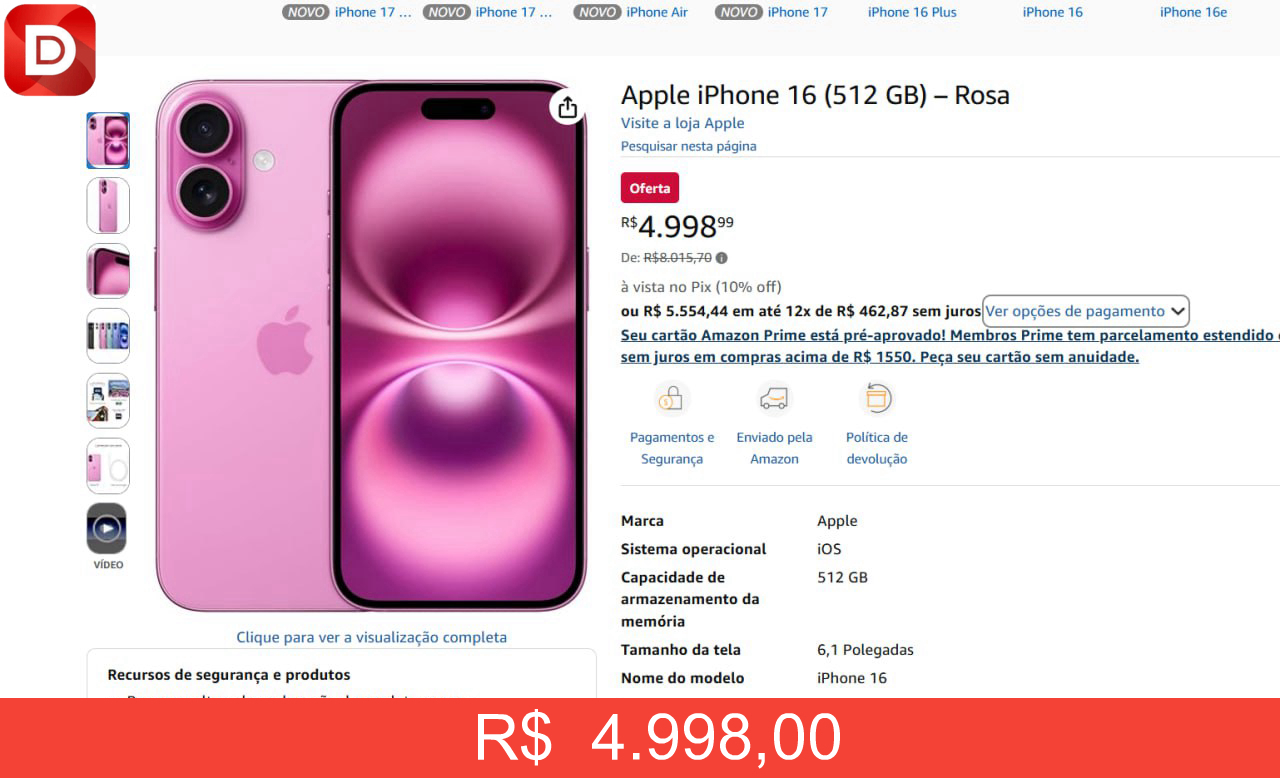 Foto do produto Apple iPhone 16