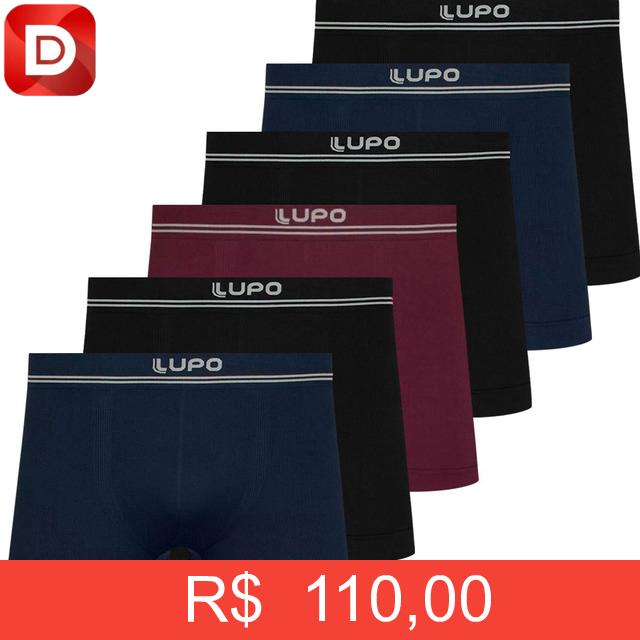 Foto do produto Kit 6 Cuecas Boxer Lupo Microfibra