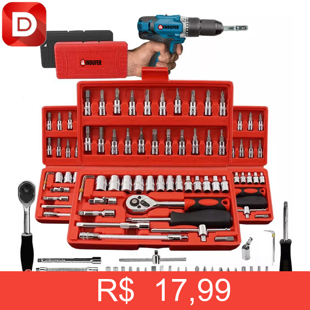Foto do produto Kit Jogo De Chave Catraca Soquete 46 Peças INDUFER